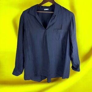 J Jill Popover Blouse Top Modal Lightweight Navy Blue Roll Tab Sleeves Size 3x